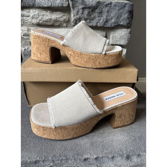 Steve Madden Cream Fabric Canary Platform Sandal Women’s Size 8.5 - Picture 1 of 8